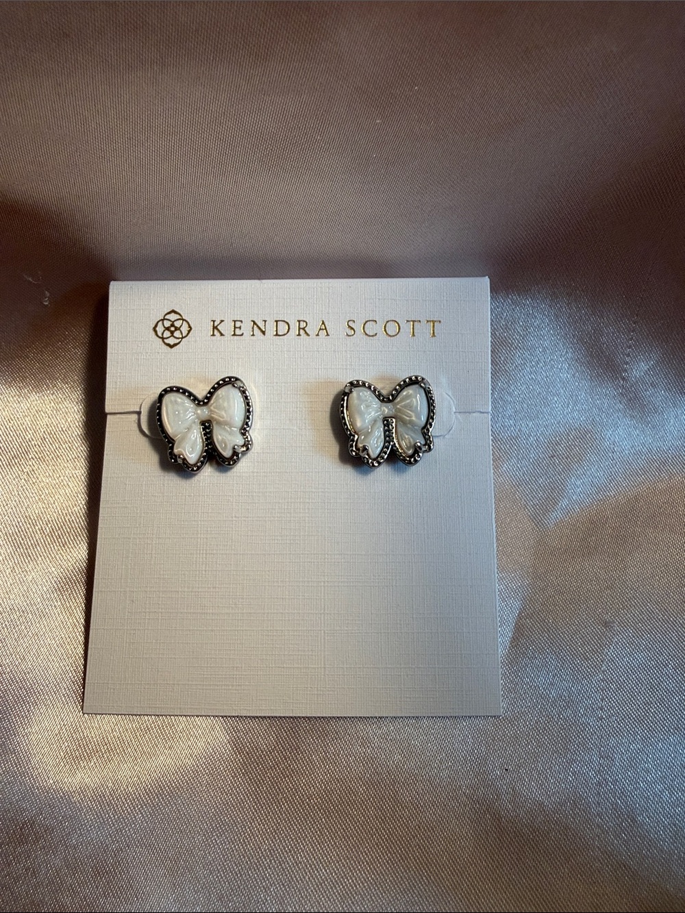 Kendra Scott  White Bow Stud Earrings with Silver Trim